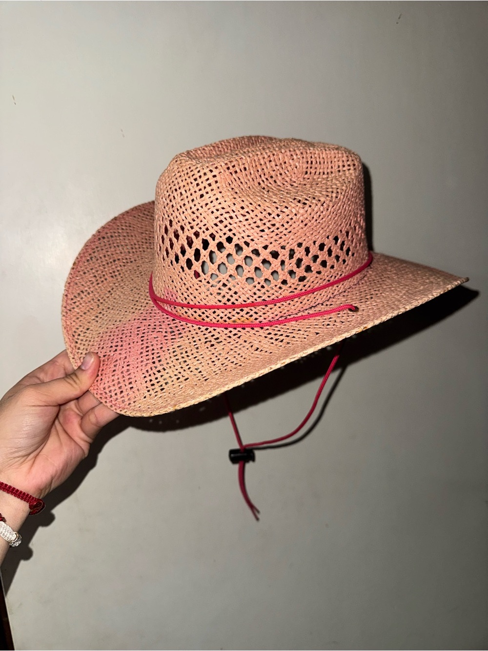 Women's Pink Straw Cowboy Hat with Chin Cord